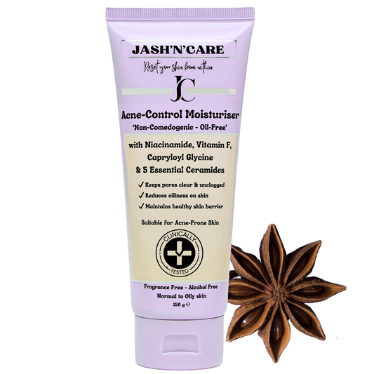 JASH’IN’CAYR Hydrating Moisturiser product image. Oil-free, non-irritating formula with 5 essential ceramides, niacinamide, vitamins E and F. Suitable for sensitive, normal to dry skin. Clinically tested, fragrance-free, hypoallergenic.